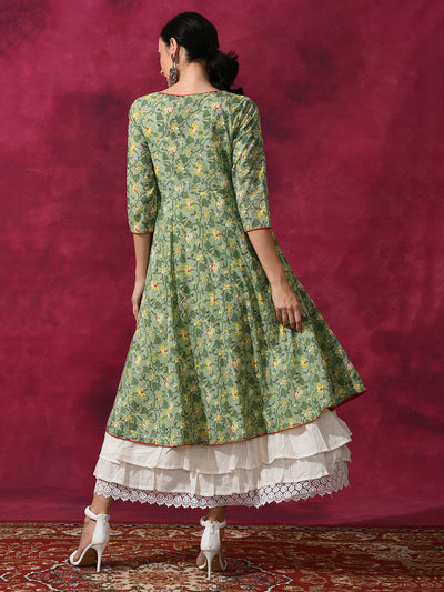 Green Floral Print Layered Maxi Dress