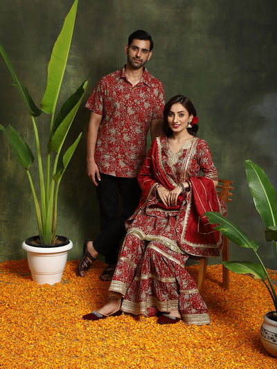 Maroon Floral Print Couple Combo Set