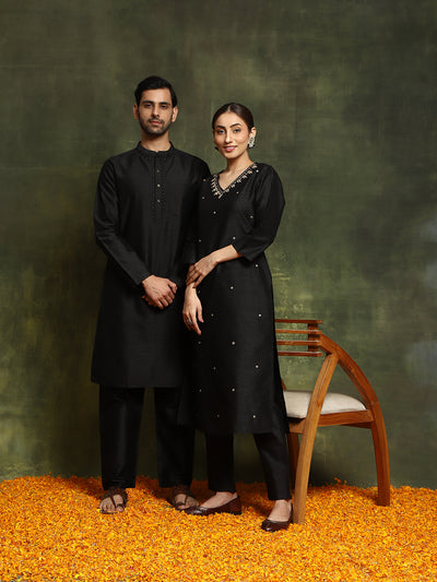 Black Embroidered Couple Combo Set
