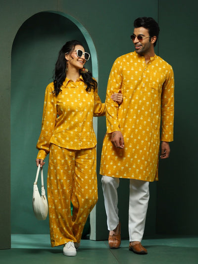 Mustard Floral Print Couple Combo