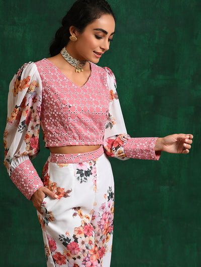Pink & White Embroidered Co-Ords Set