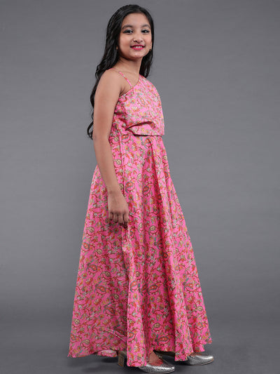 Pink Ethnic Motif Print Maxi Dress Mother Daughter Combo