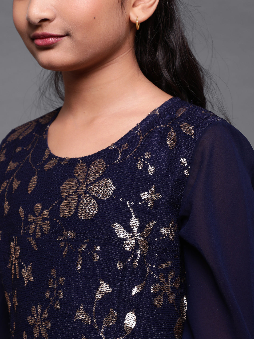 Mother Daughter Combo-Navy Blue Sequined Dress
