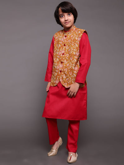 Red & Mustard Floral Print Sibling Combo
