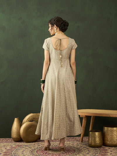 Grey Zari Worked Flared Maxi Dress