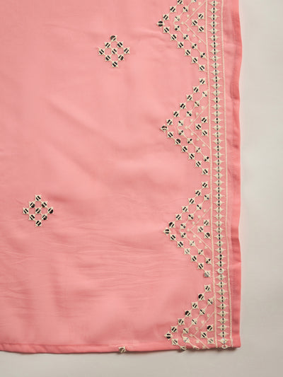 Peach & Sea Green Embroidered Kurta Sharara With Dupatta
