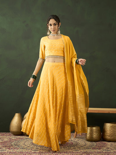 Yellow Checked Lehenga Choli With Dupatta