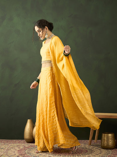 Yellow Checked Lehenga Choli With Dupatta
