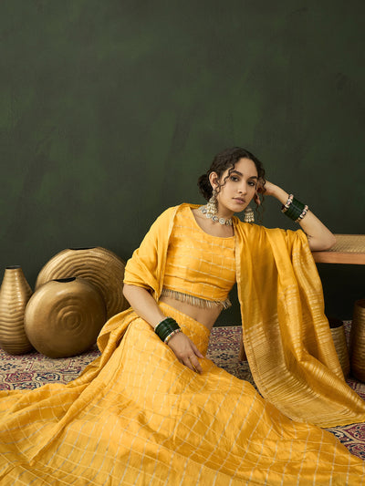 Yellow Checked Lehenga Choli With Dupatta