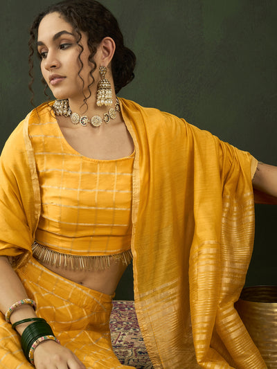 Yellow Checked Lehenga Choli With Dupatta