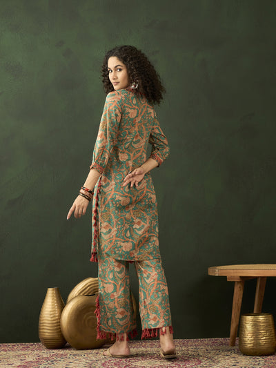 Green Floral Printed Pakistani Kurta With Palazzo