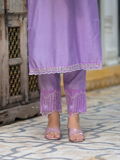 Lavender Sleevessless Kurta Sharara With Organza Sequinned Dupatta
