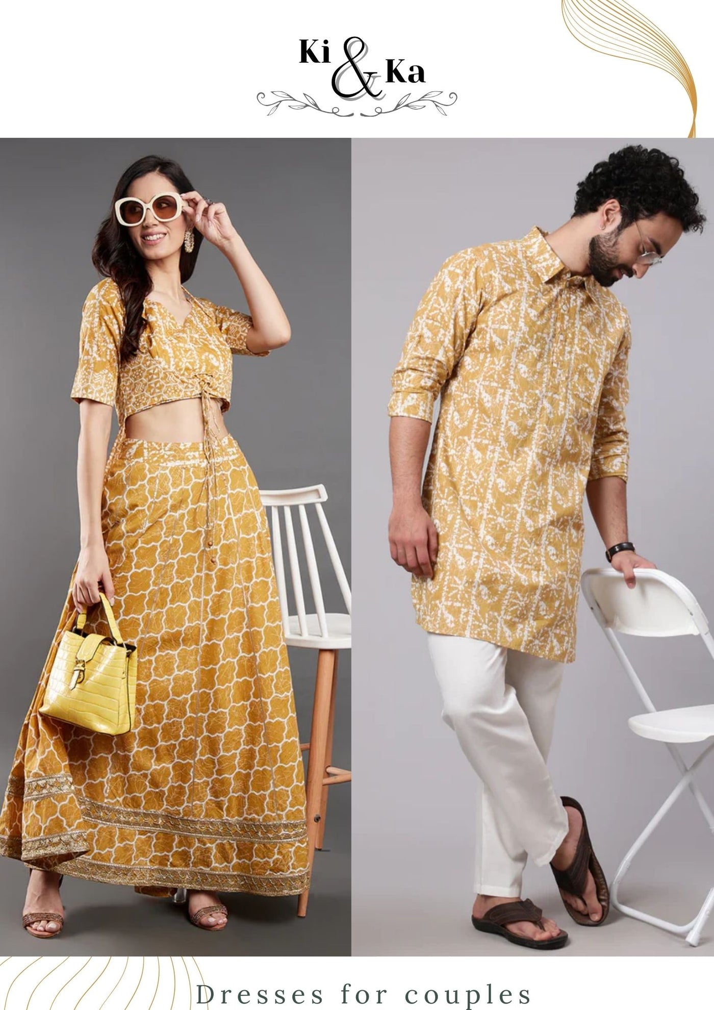 Mustard Printed Couple Combo