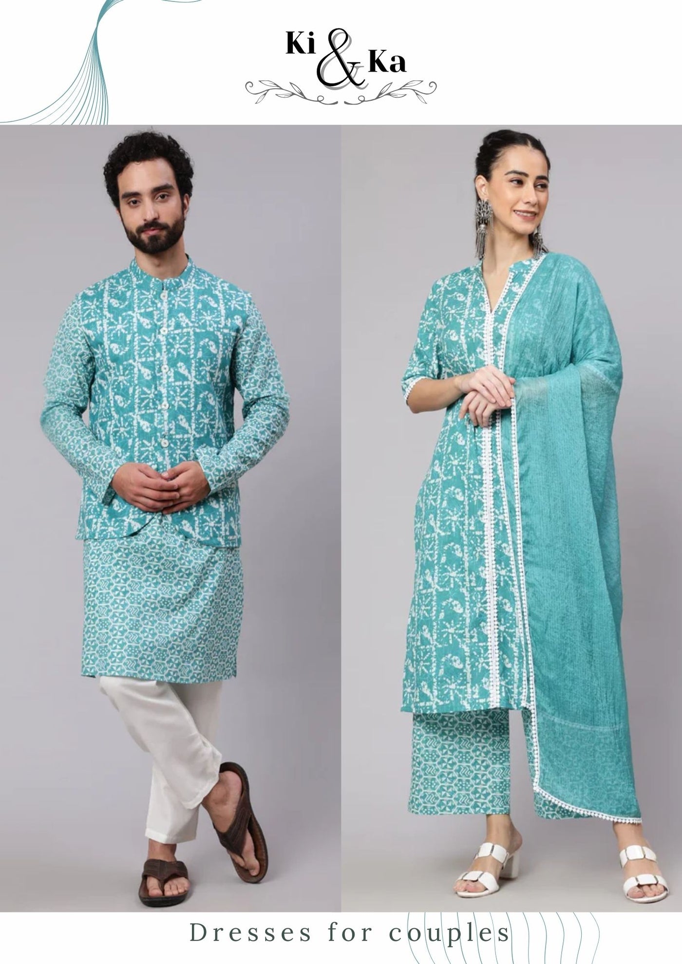 Blue Printed Couple Combo