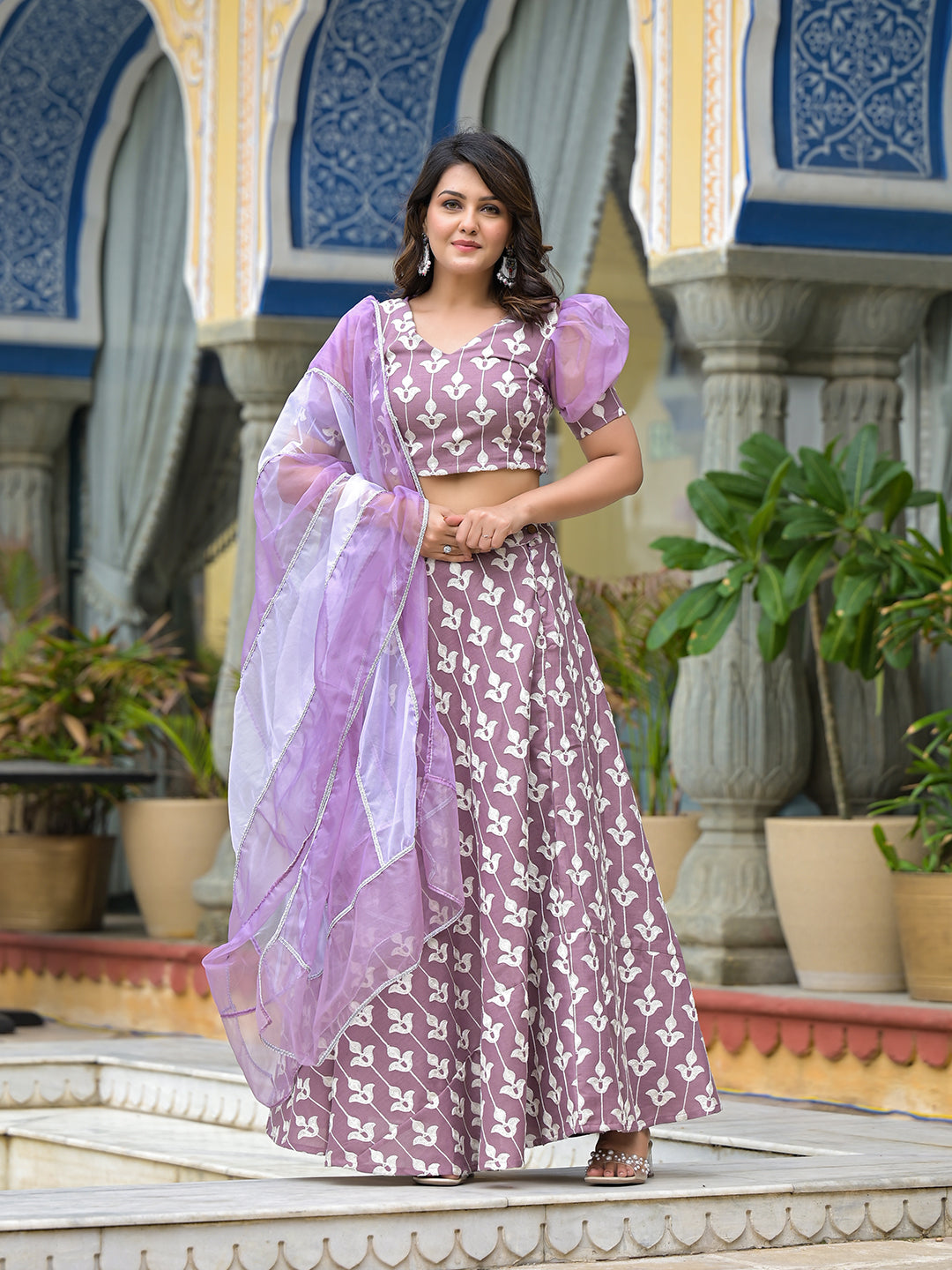 Mauve Embroidered Lehenga Choli With Dupatta