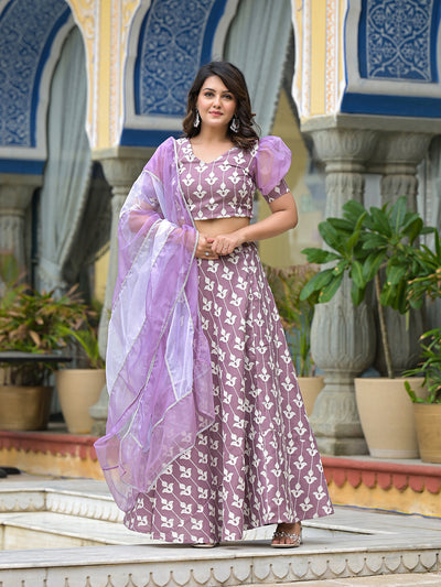 Mauve Embroidered Lehenga Choli With Dupatta