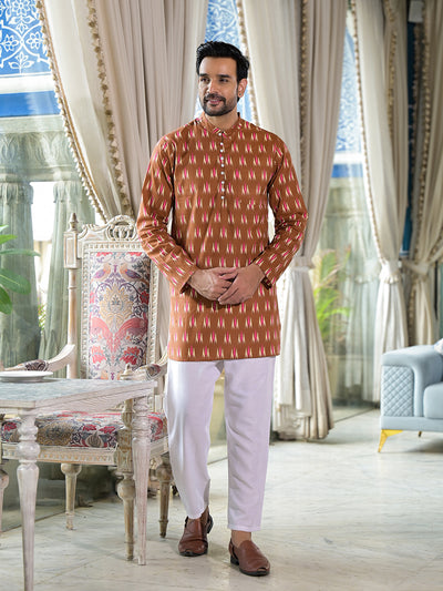 Brown Ikat Print Long Kurta