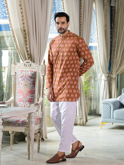 Brown Ikat Print Long Kurta