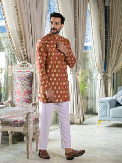 Brown Ikat Print Long Kurta