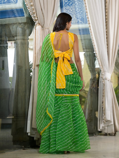 Yellow Leheria Printed Saree With Blouse