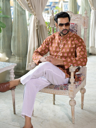 Brown Ikat Print Long Kurta