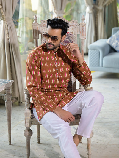 Brown Ikat Print Long Kurta