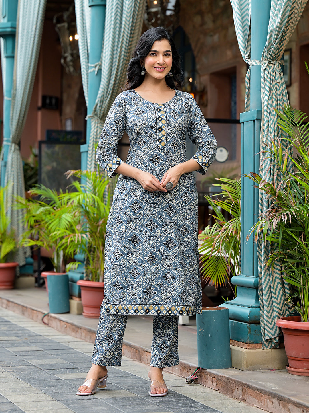 Teal Blue Kurta Set with pants