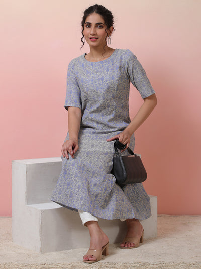 Beige Brocade A-Line Kurta