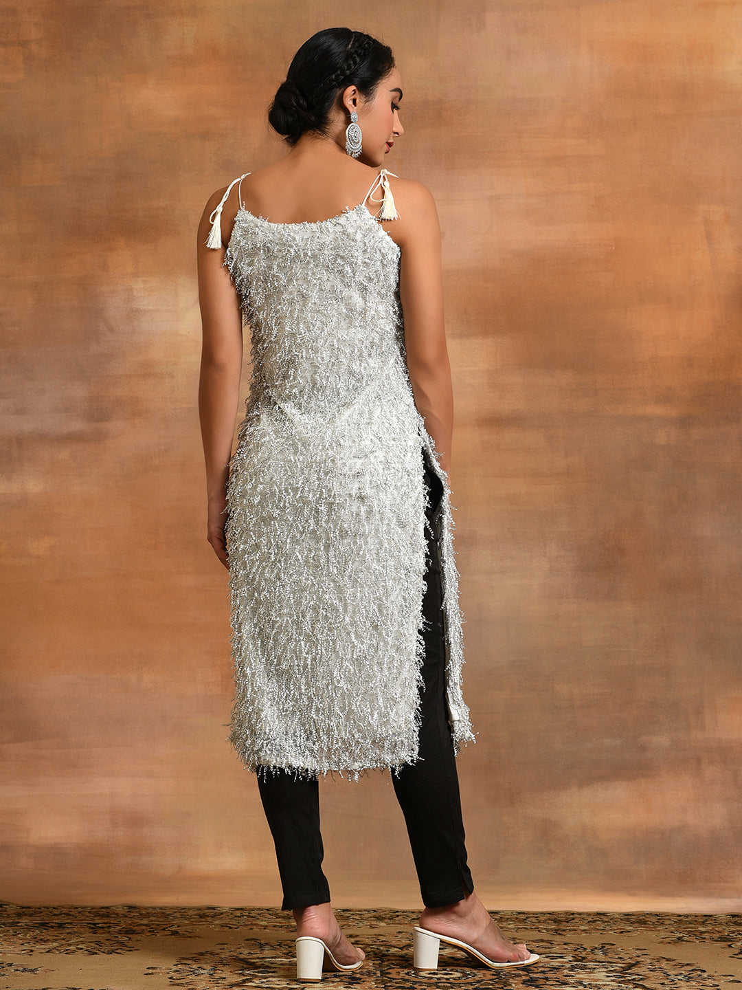 White Fur Designed Kurta