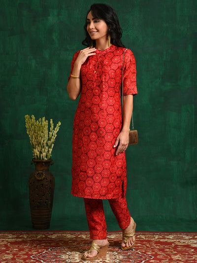 Red Digital Print Kurta With Pant