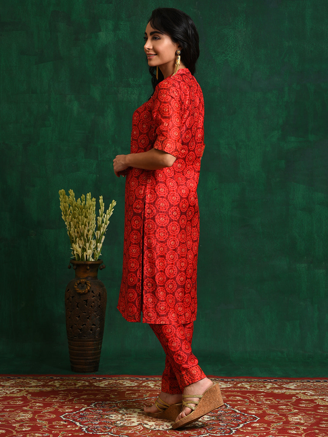 Red Digital Print Kurta With Pant