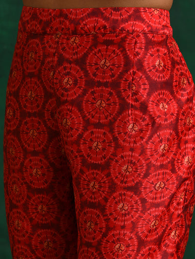 Red Digital Print Kurta With Pant