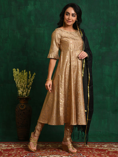 Gold Foil Printed Anarkali Pant With Dupatta