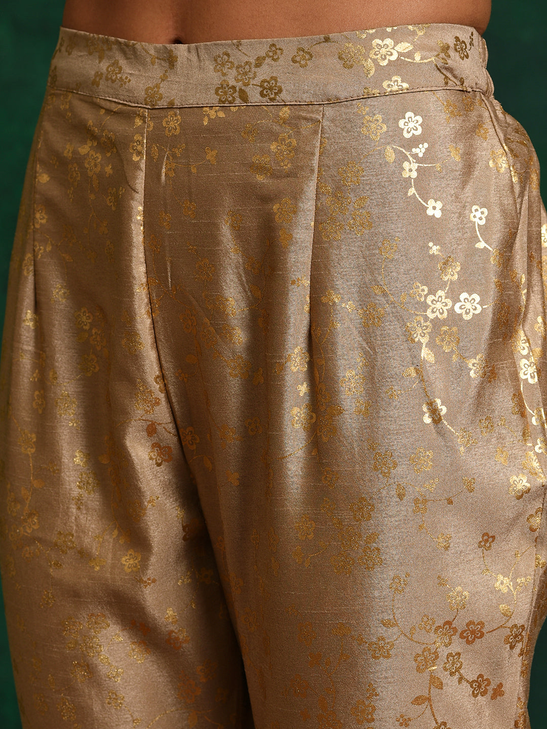 Gold Foil Printed Anarkali Pant With Dupatta