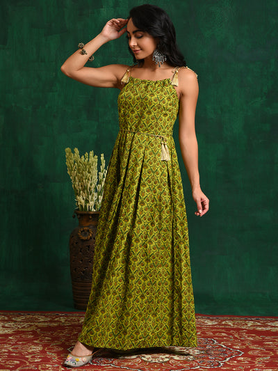 Green Box Pleated Maxi Dress