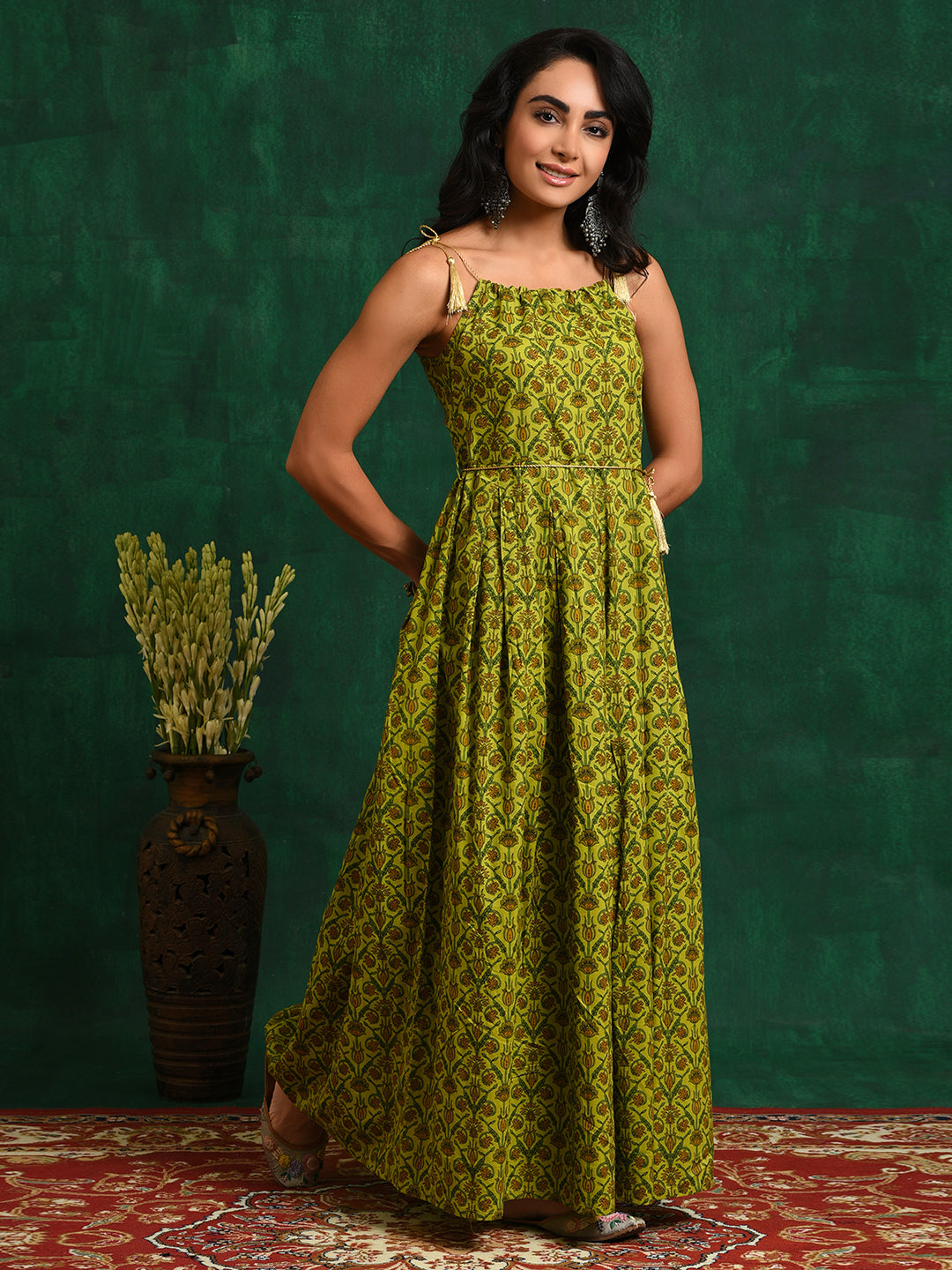 Green Box Pleated Maxi Dress