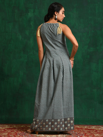 Grey & Blue Printed Maxi Dress