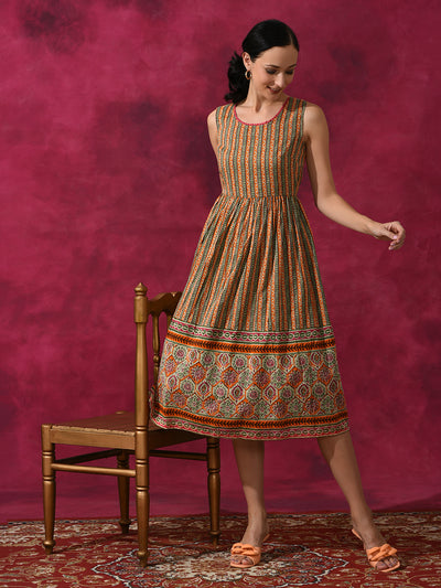 Ethnic Motif Mulmul A-line Dress