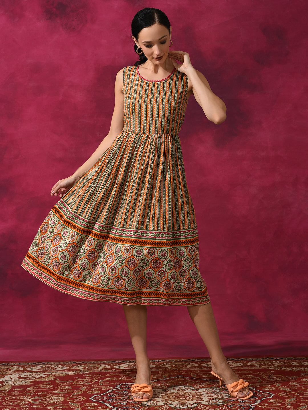 Ethnic Motif Mulmul A-line Dress
