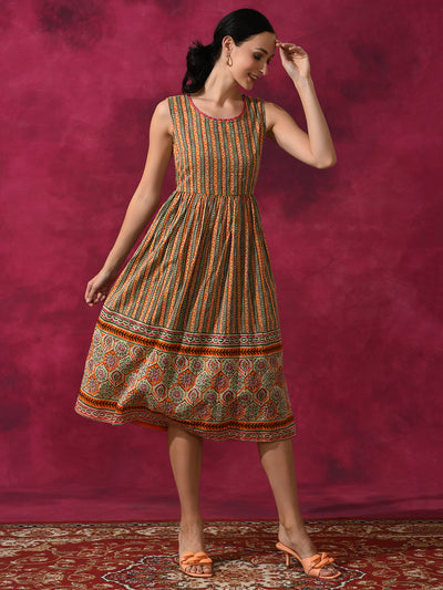 Ethnic Motif Mulmul A-line Dress