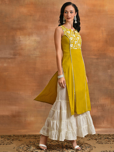 Yellow Floral Embroidered Kurta