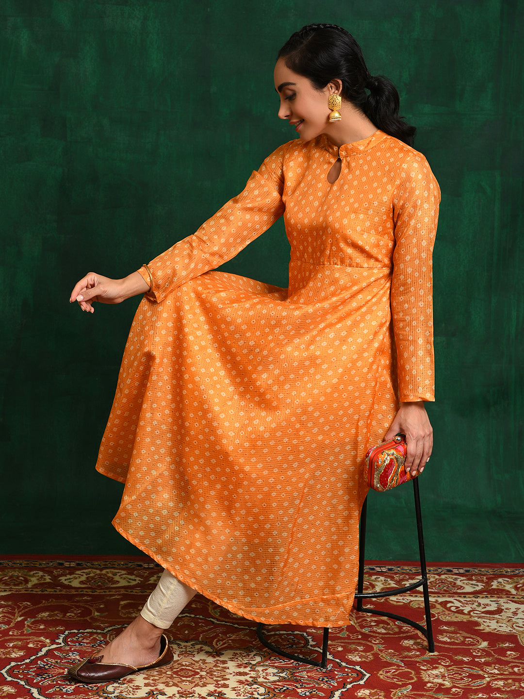 Yellow Digital Print Flared Anarkali