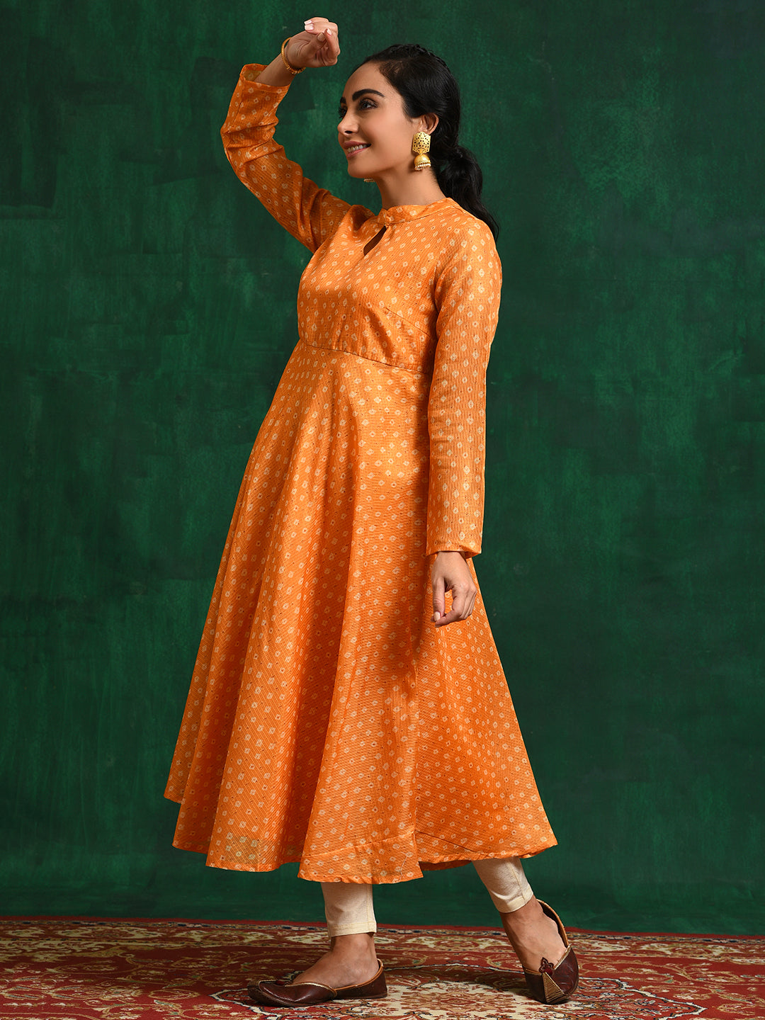 Yellow Digital Print Flared Anarkali