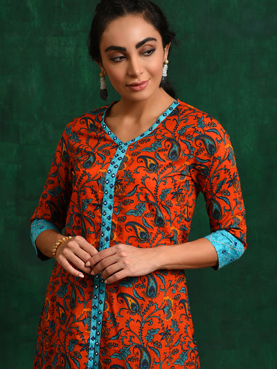 Orange & Blue Ethnic Motifs Kurta With Sharara