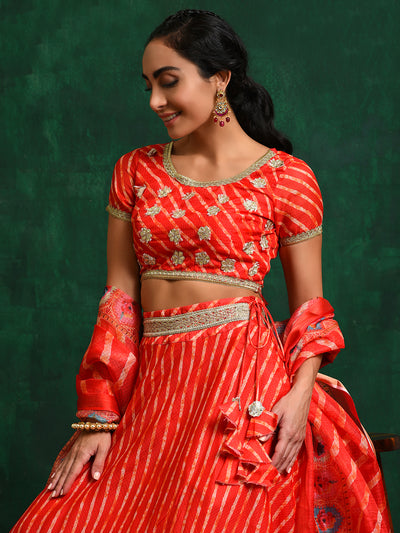 Red Embroidered Lehenga Choli With Dupatta