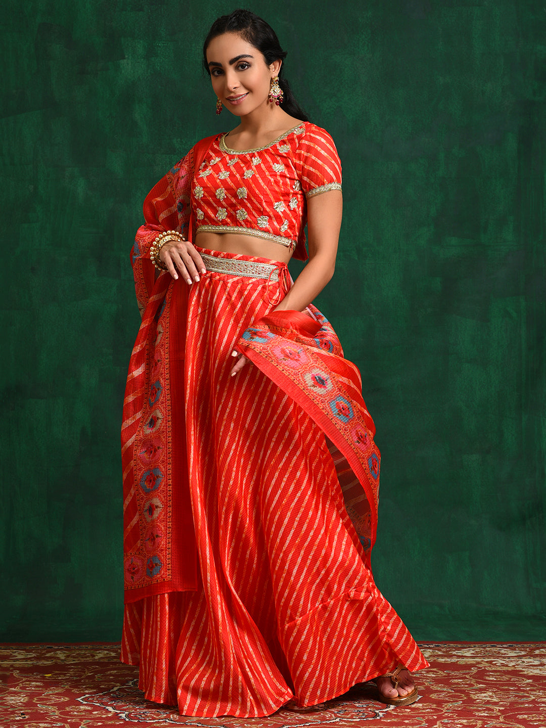 Red Embroidered Lehenga Choli With Dupatta