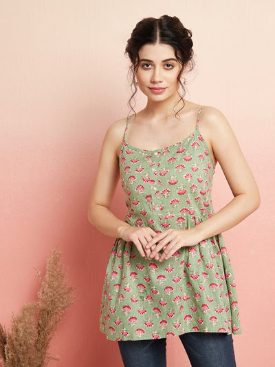 Pastel Green Floral Print Top