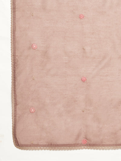 Brown Embroidered Kurta Pant With Dupatta