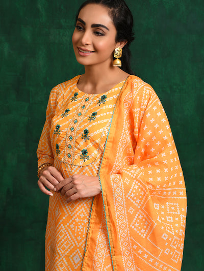 Yellow Bandhani Print Kurta Pant With Dupatta