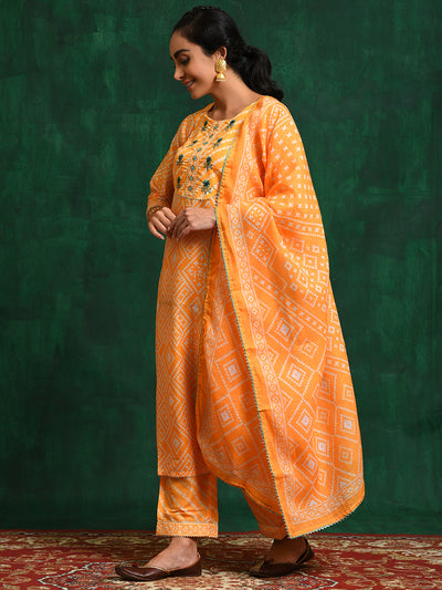 Yellow Bandhani Print Kurta Pant With Dupatta